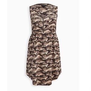 SLEEVELESS ZIP-FRONT SHIRT DRESS - STRETCH CHALLIS CAMO